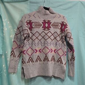 Lou & Grey Patterned Grey Sweater Pullover Turtleneck Womens XS Soft Stretch EUC